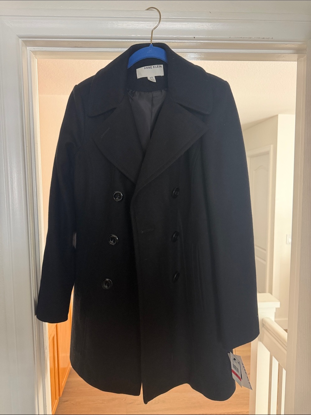 Anne Klein Women’s Black Double-Breasted Peacoat